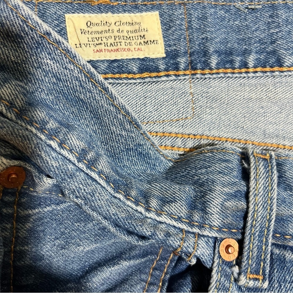 Levi’s Premium 501 ‘93 Straight Fit Men’s Jeans Basil Sky Destructed Medium Wash - Picture 12 of 16
